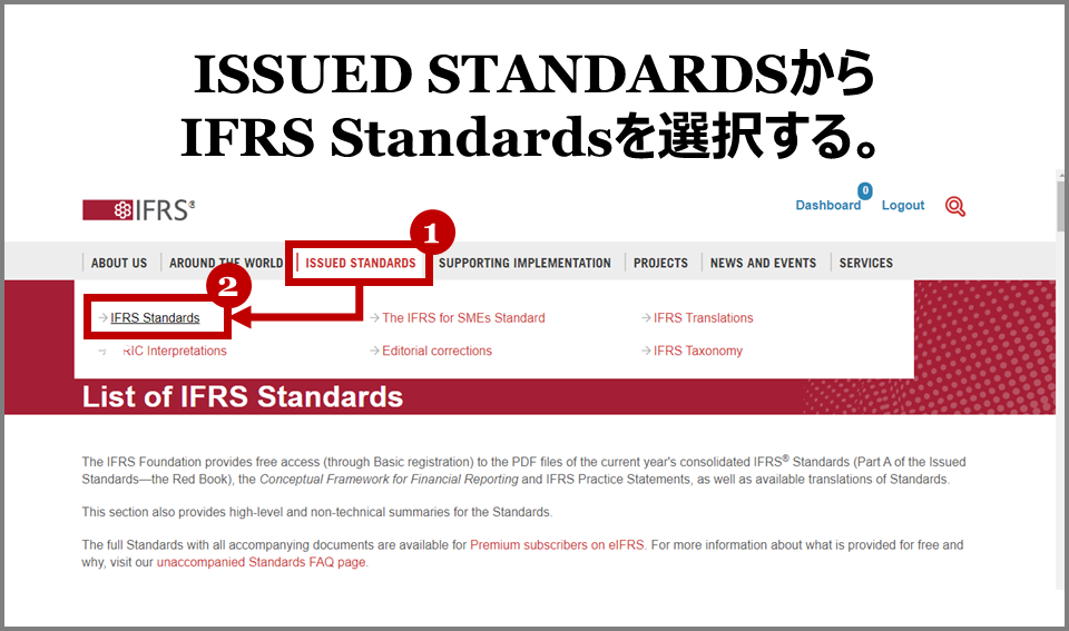 IFRSの基準書と解釈指針の原文を無料で見る方法(基準書選択)
